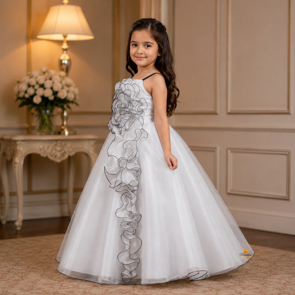 Peach & White Party Wear Gown for Girls – Birthday & Wedding Special