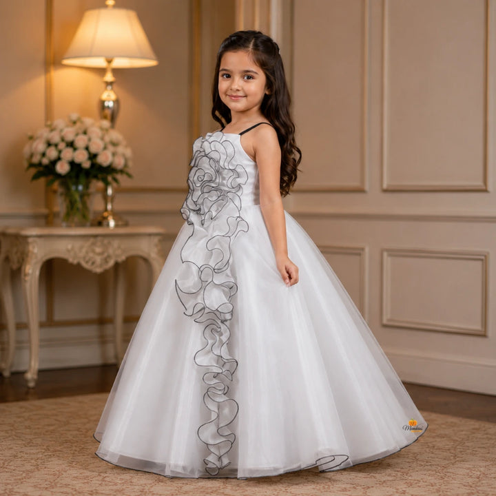 Peach & White Party Wear Gown for Girls – Birthday & Wedding Special