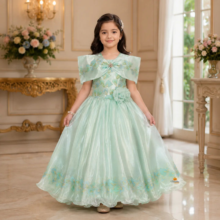 Sea Green Embroidered Gown for Girls