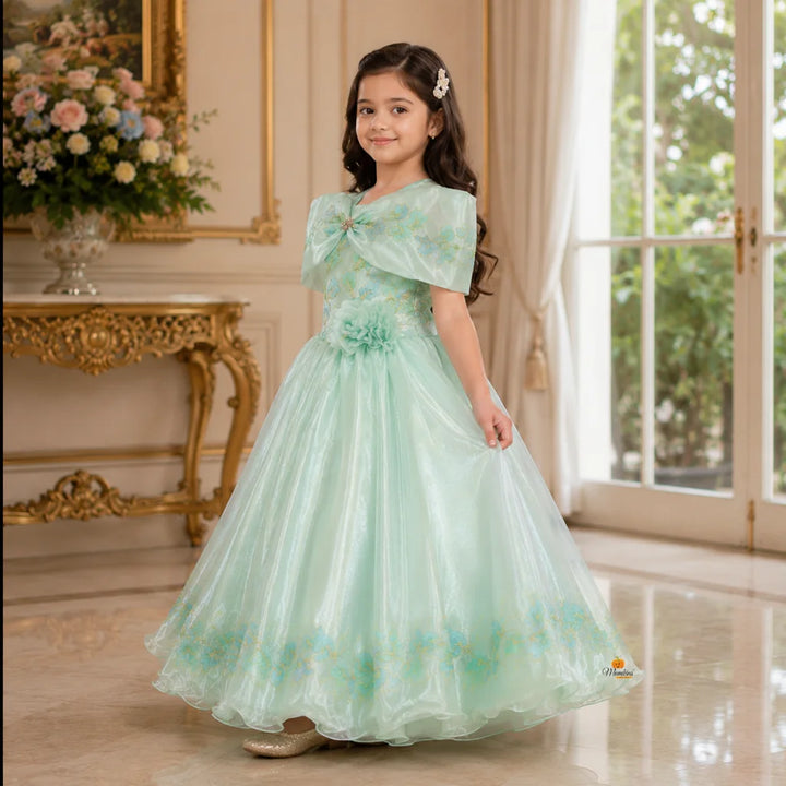 Sea Green Embroidered Gown for Girls