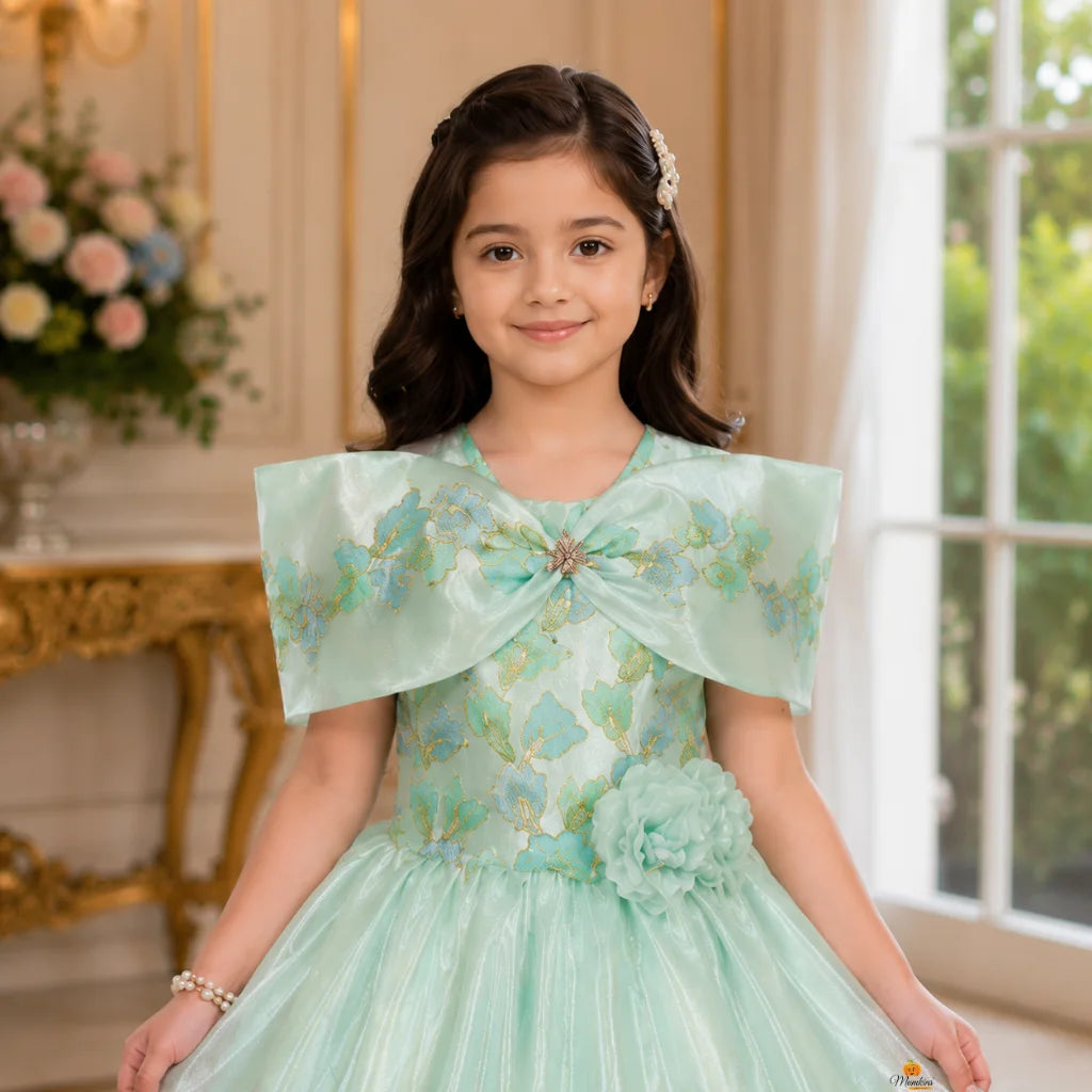 Sea Green Embroidered Gown for Girls