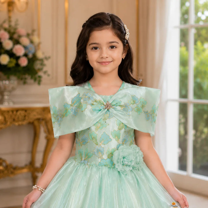 Sea Green Embroidered Gown for Girls