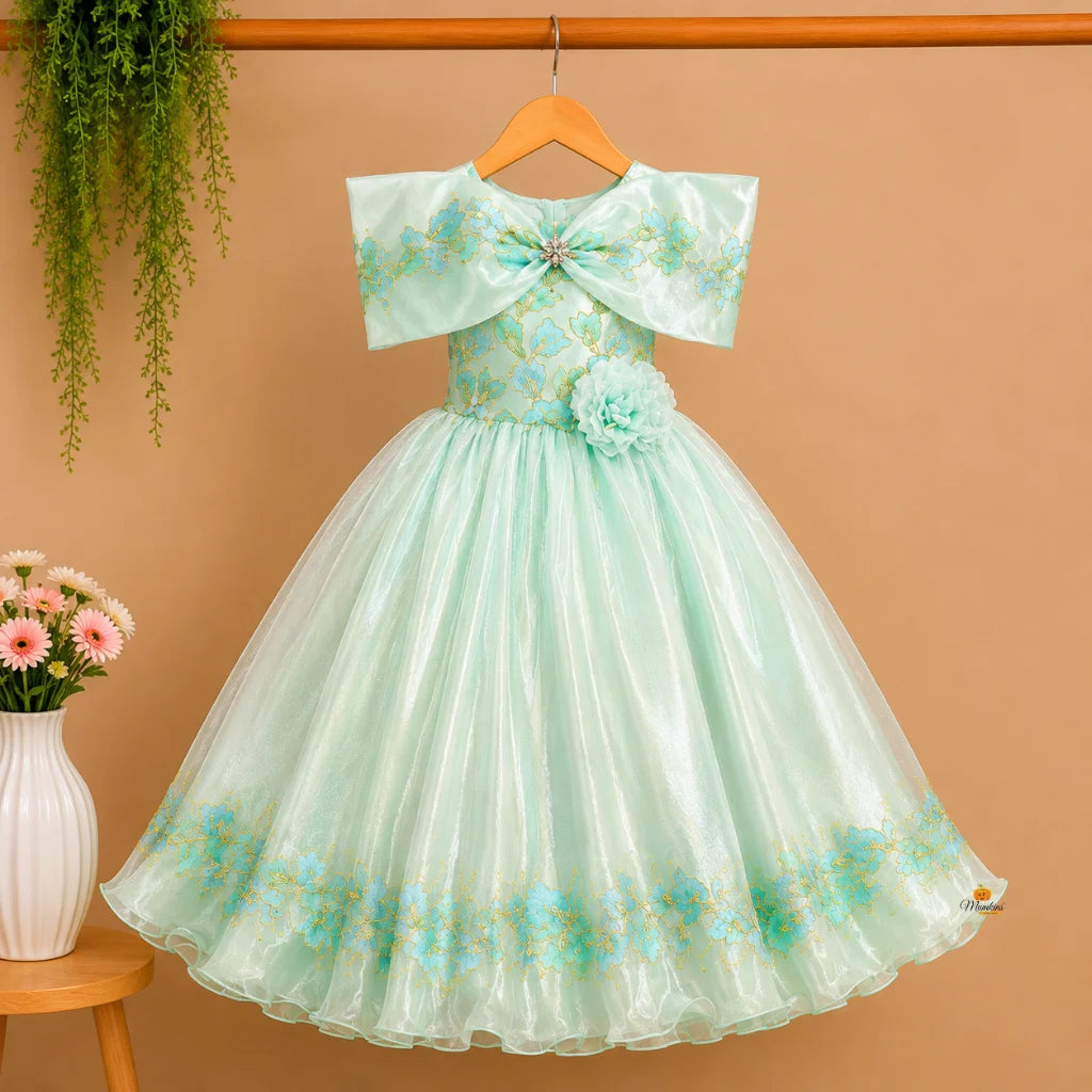 Sea Green Embroidered Gown for Girls