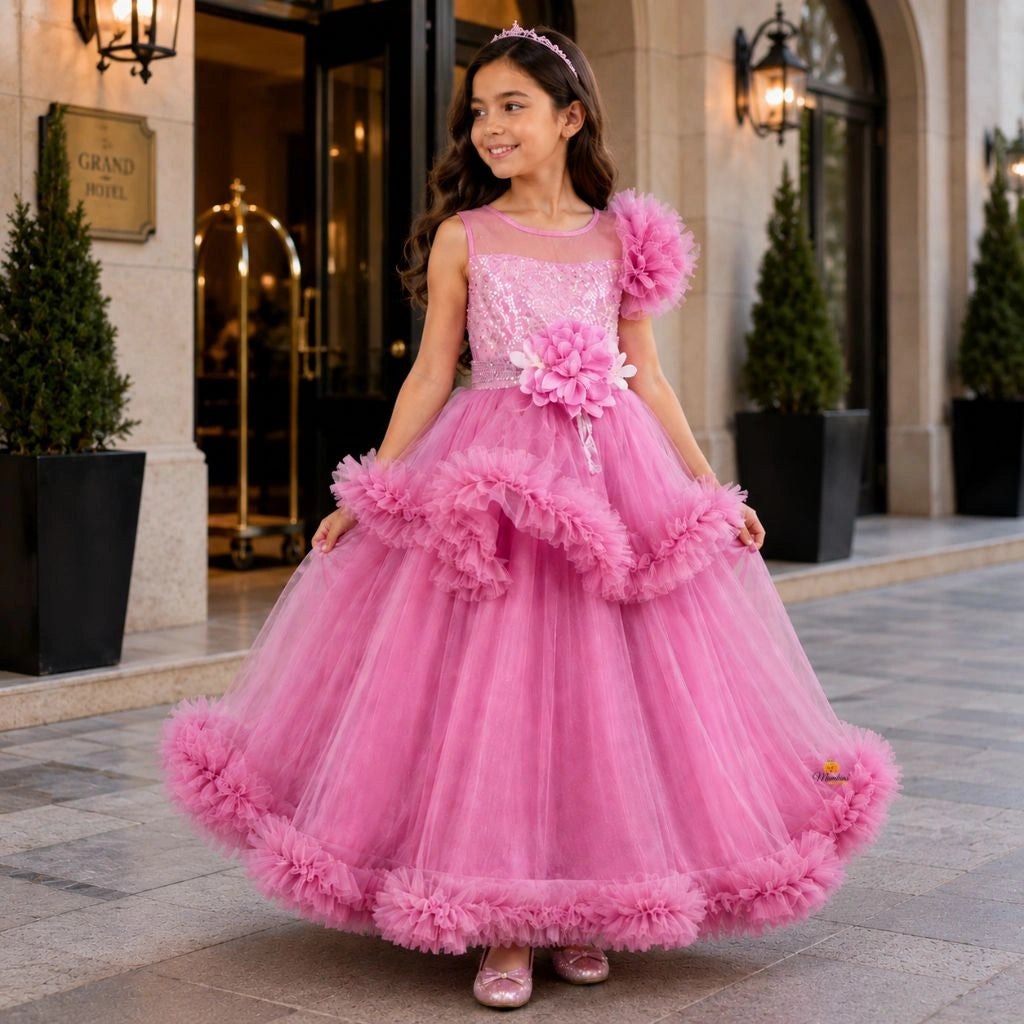 Onion Frill Sparkling Gown for Girls
