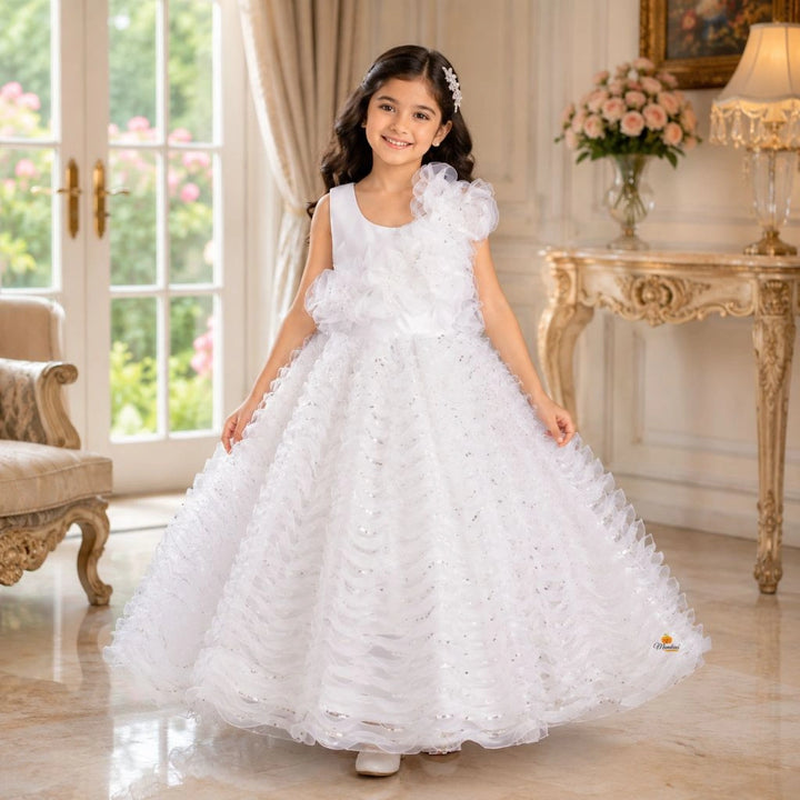 White Flower Frill Girls Gown