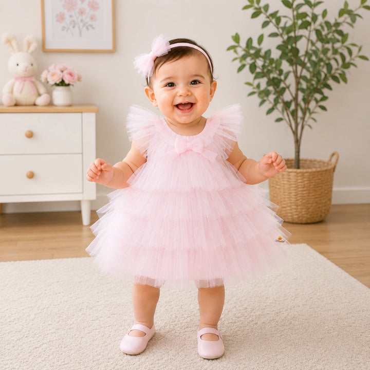 Onion & Green Frill Layers Kids Frock