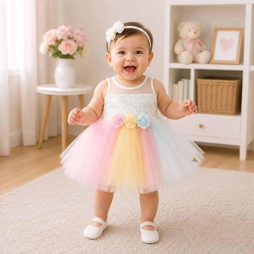 Multi Colored Sequin Frock for Baby Girl