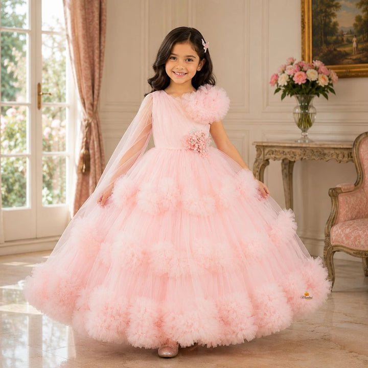 Peach Net Gown for Girls