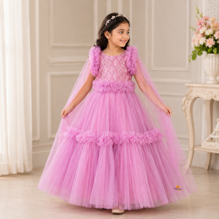 Onion Glittery Full Sleeves Girls Gown