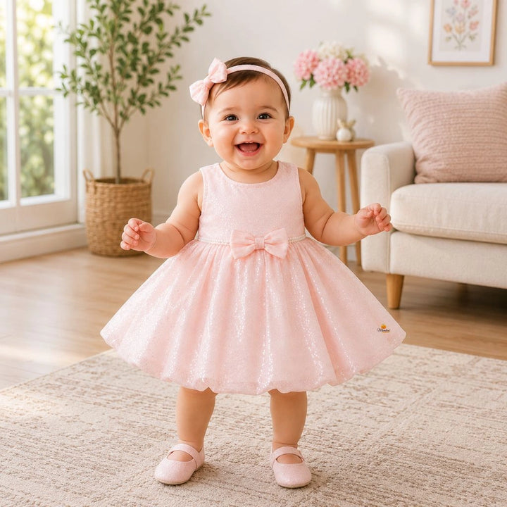 Sequin Baby Frock with Shoes & Hairband