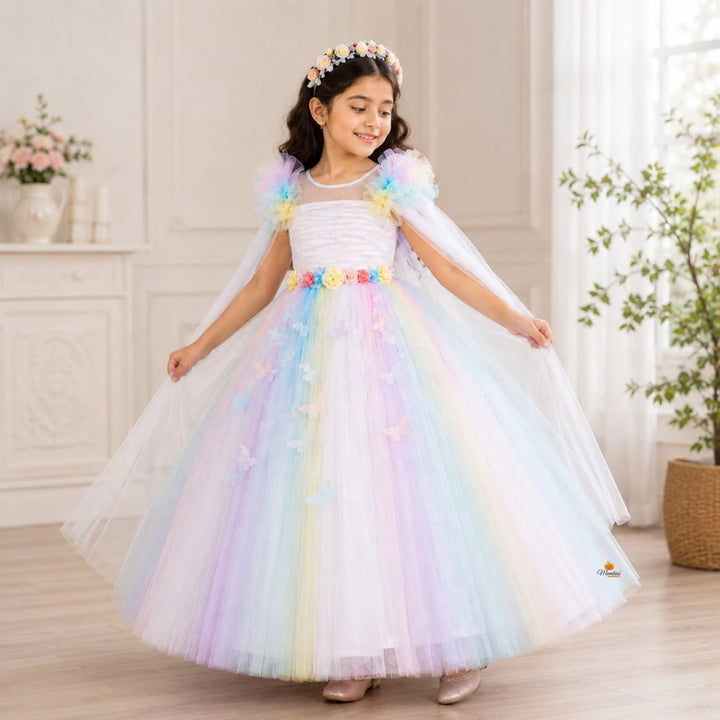 Multi Sequin Butterfly Scattered Girls Gown