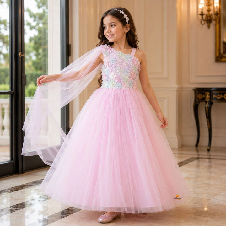 Floral Embossed Long Girls Gown