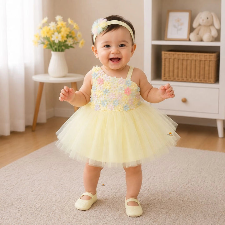 Floral Baby Frock with Hairband & Shoes