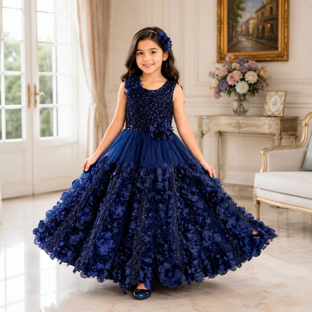 Floral Frill Long Gown for Girls
