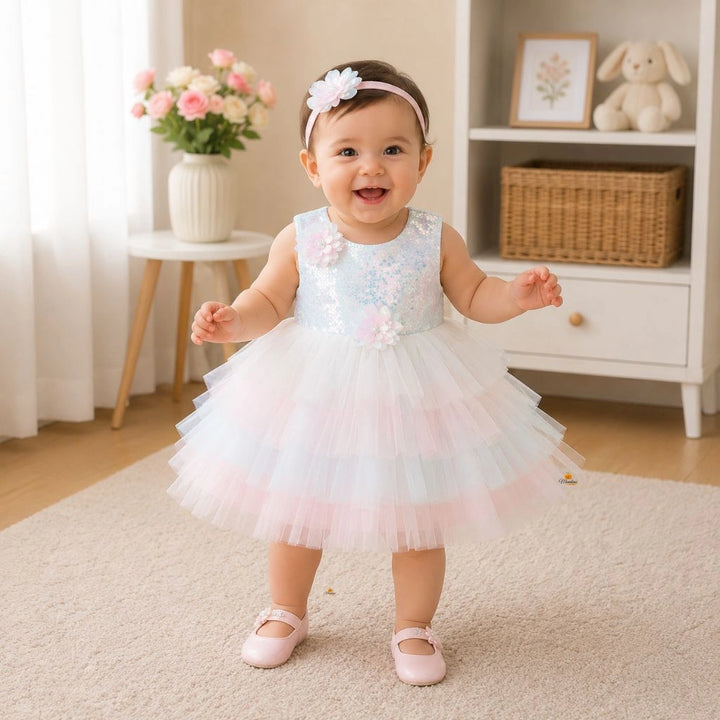 Multi Sequin Net Frock for Baby Girl