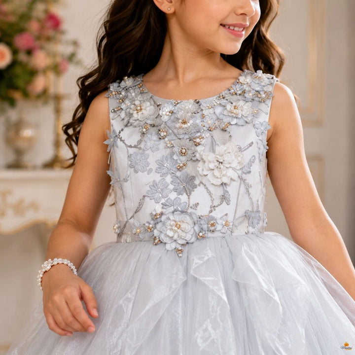 Grey Floral Gown for Girls