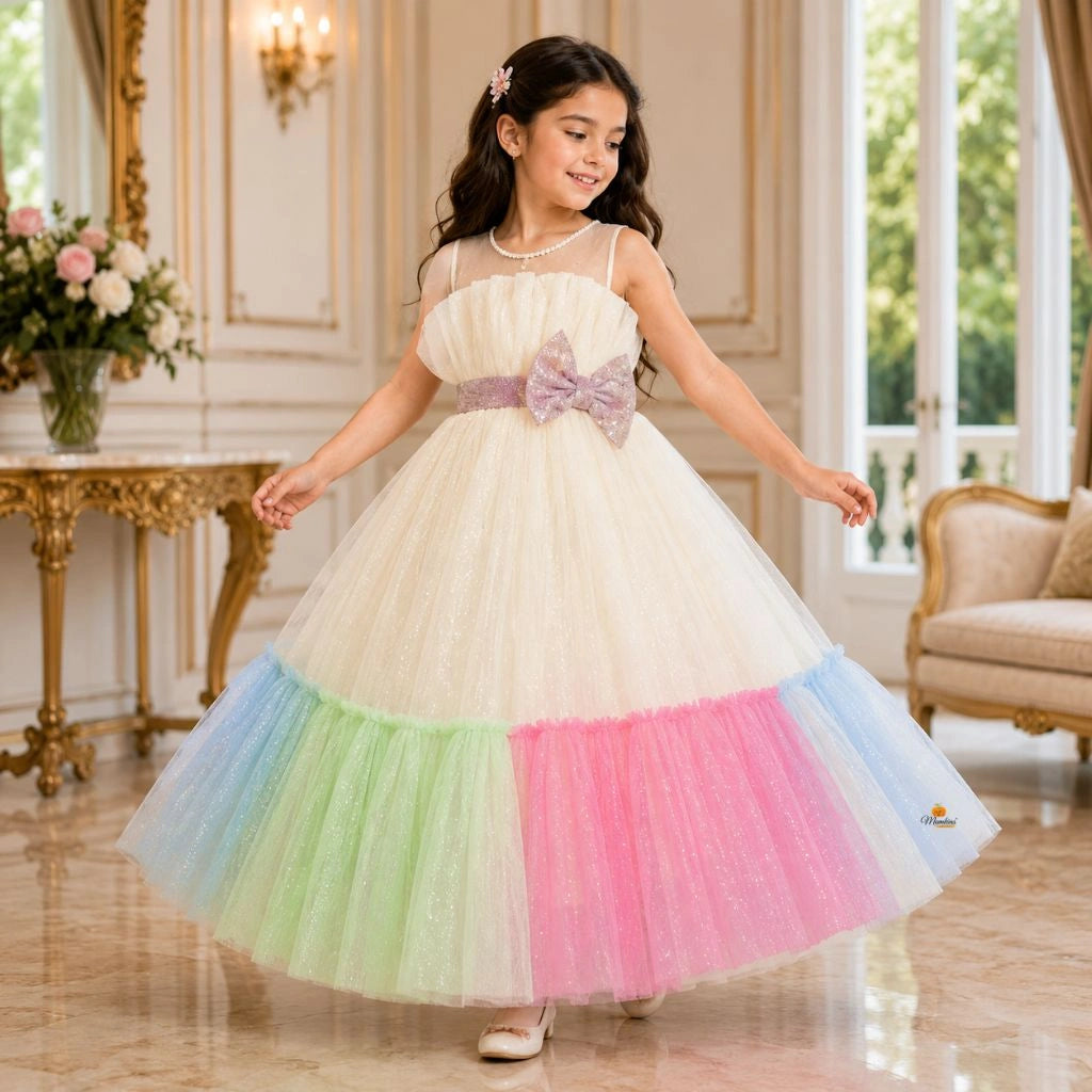 Fawn Sequin Bow Gown for Girls