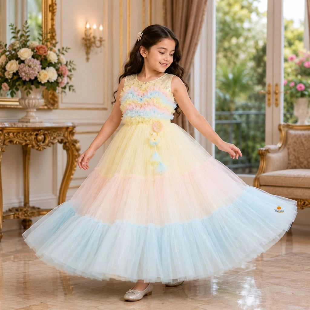 Multi Colored Frill Girlish Gown