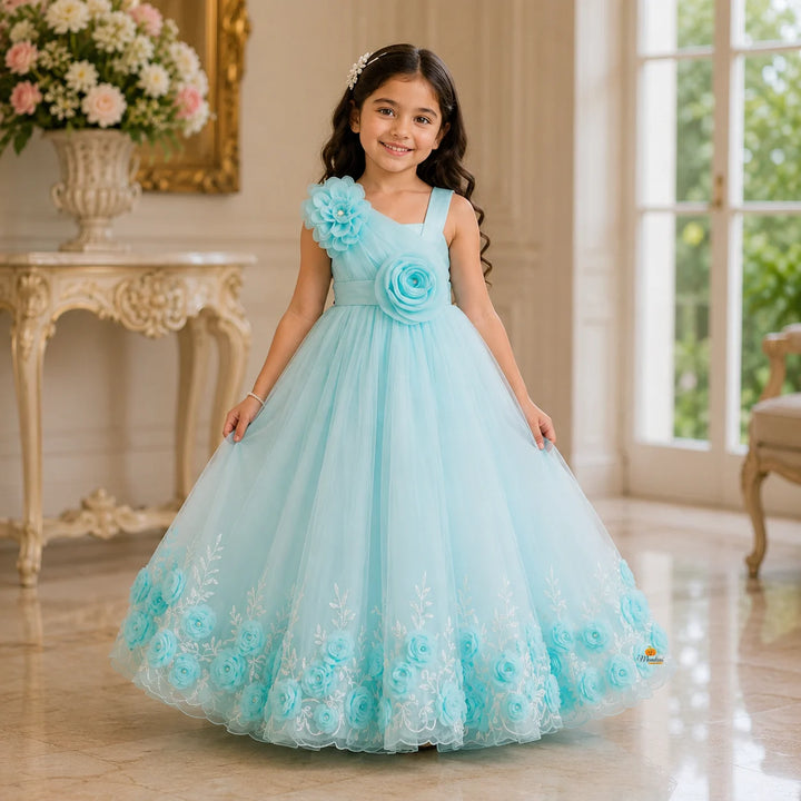 Sky Blue One-Shoulder Gown for Girls