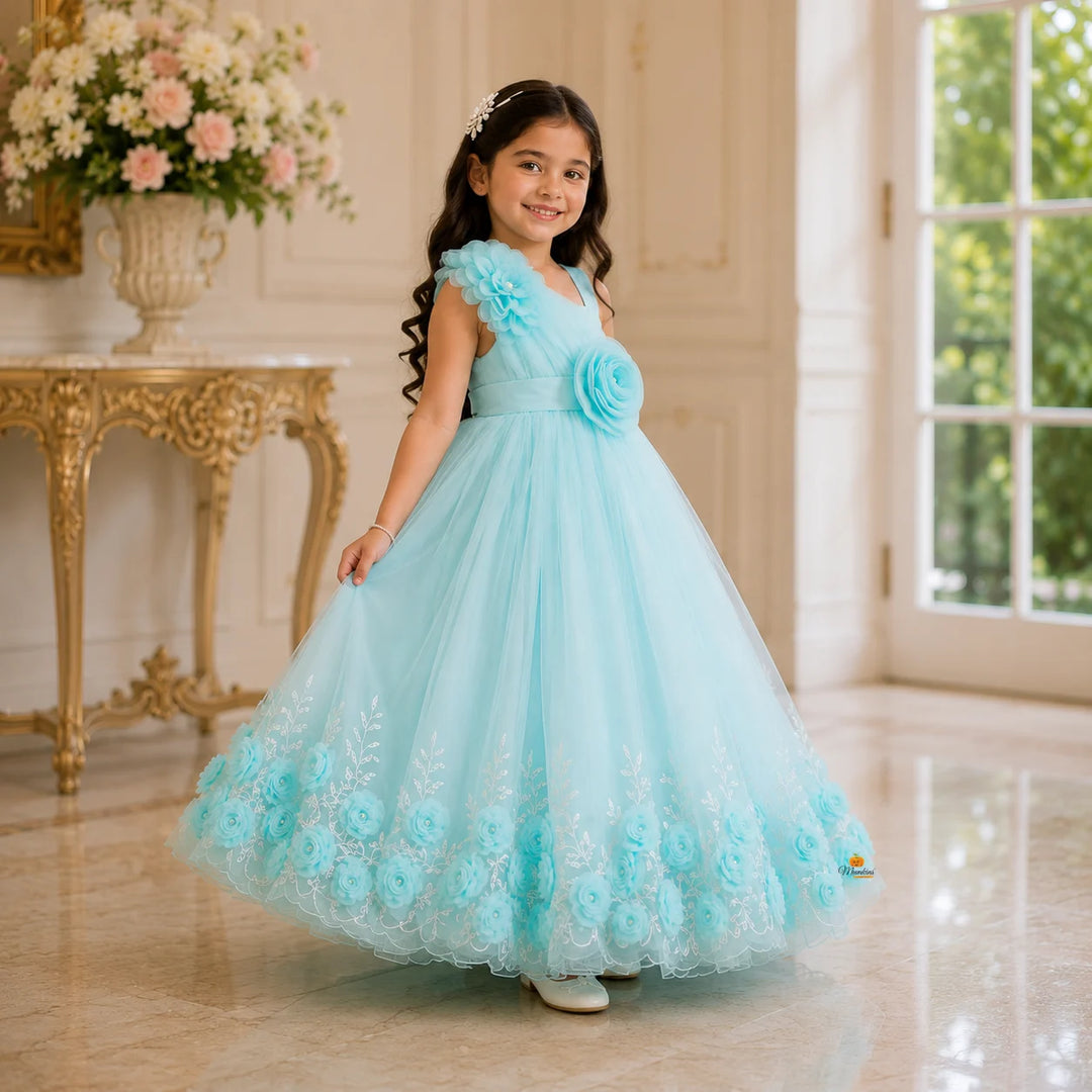 Sky Blue One-Shoulder Gown for Girls