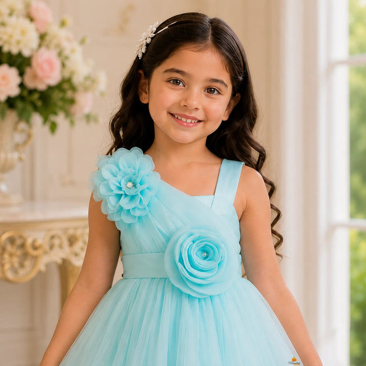 Sky Blue One-Shoulder Gown for Girls