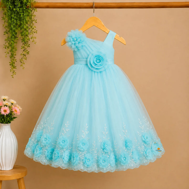 Sky Blue One-Shoulder Gown for Girls