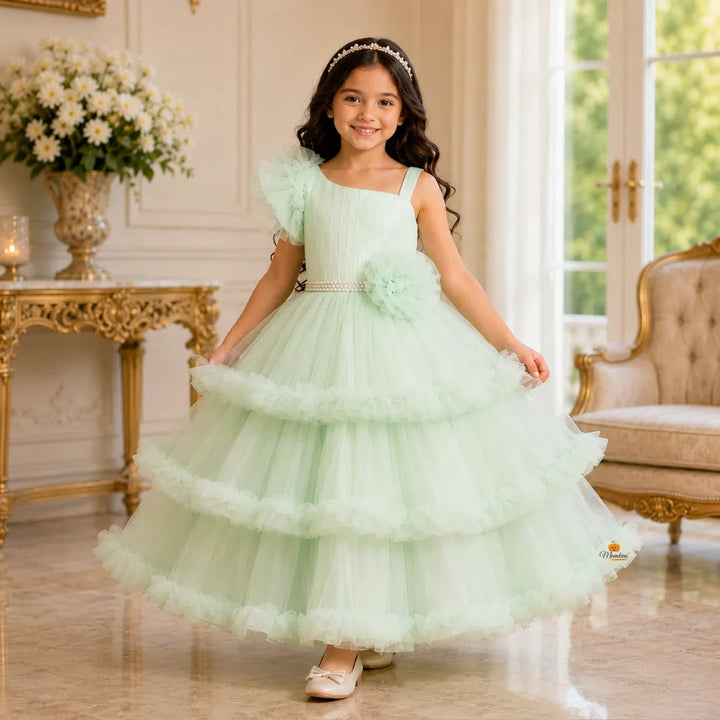 Sea Green Layered Gown for Girls