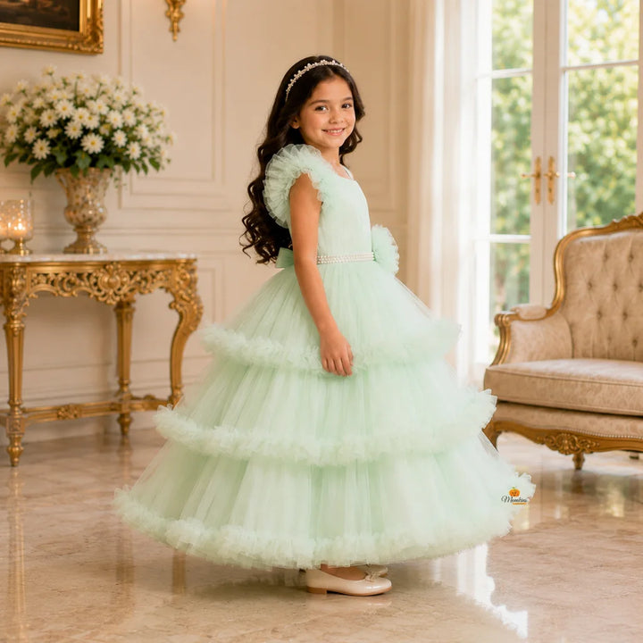 Sea Green Layered Gown for Girls