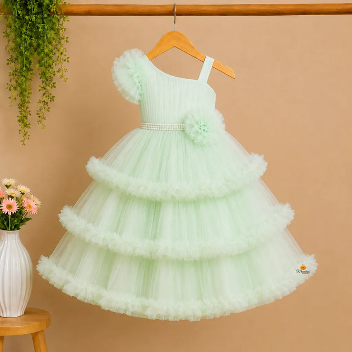 Sea Green Layered Gown for Girls
