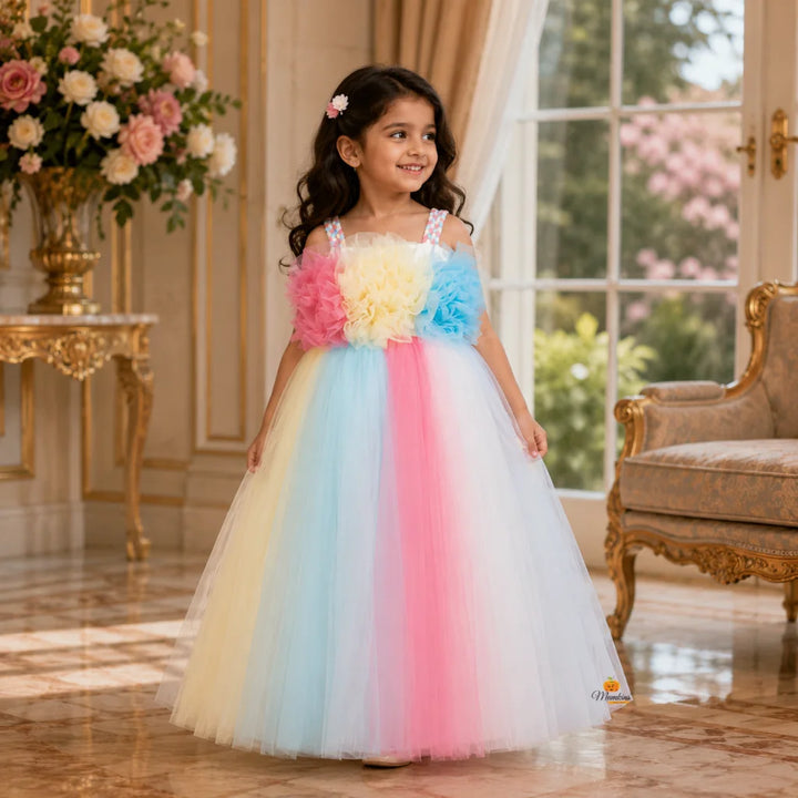 Off Shoulder Multi Color Girls Gown