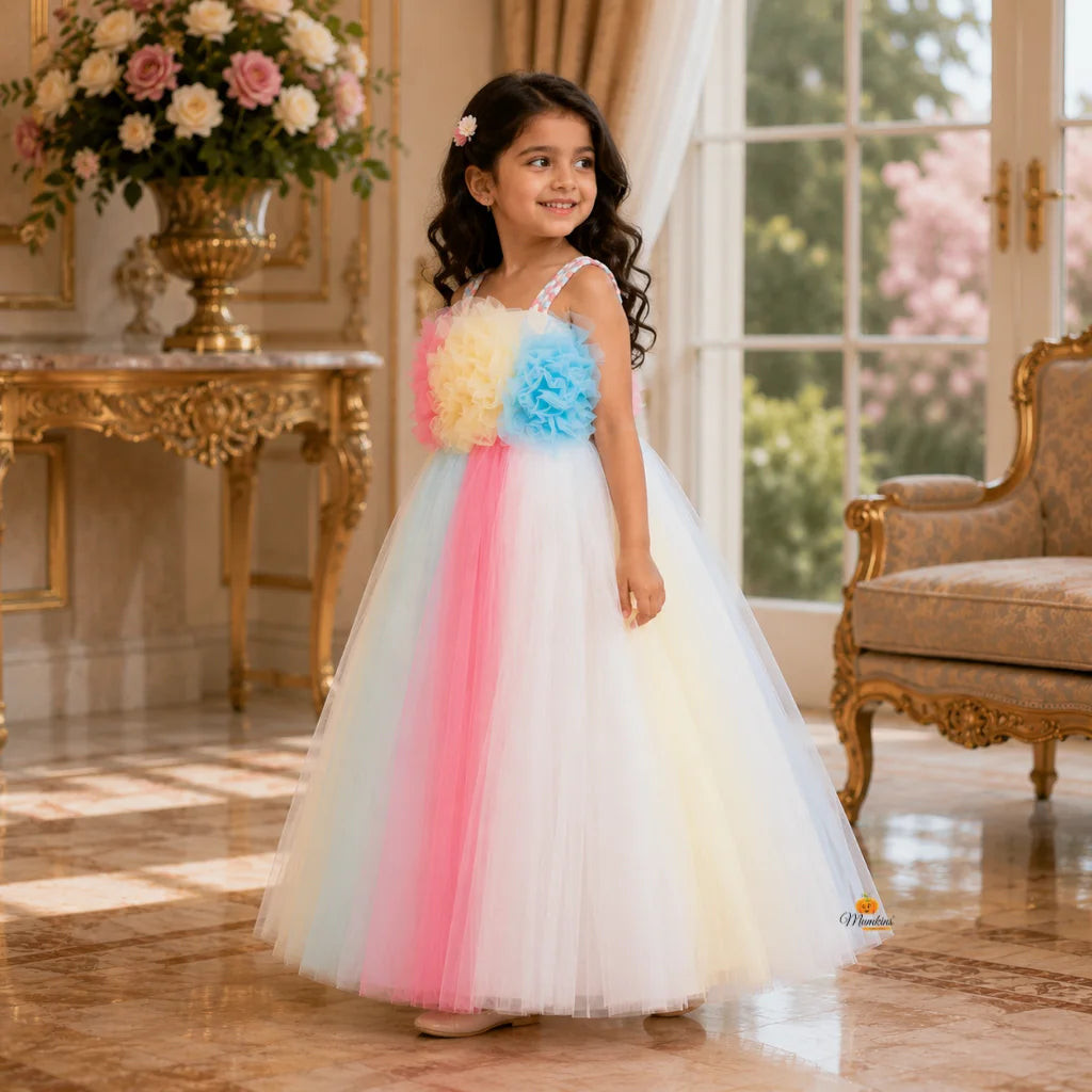 Off Shoulder Multi Color Girls Gown