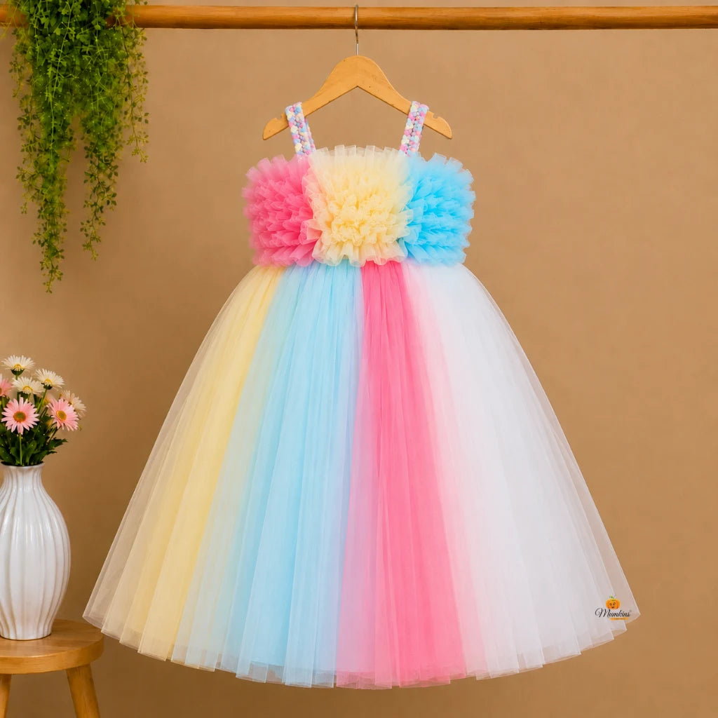 Off Shoulder Multi Color Girls Gown