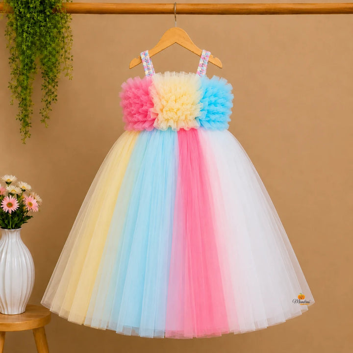 Off Shoulder Multi Color Girls Gown