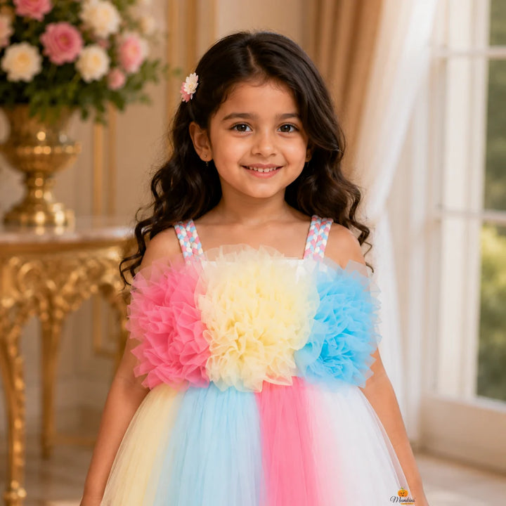 Off Shoulder Multi Color Girls Gown