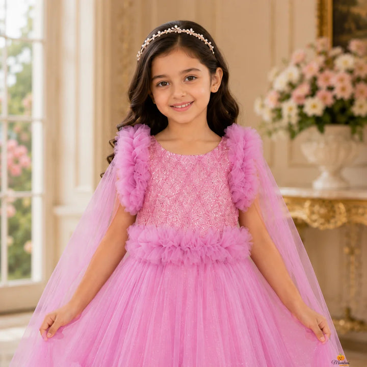 Onion Glittery Full Sleeves Girls Gown