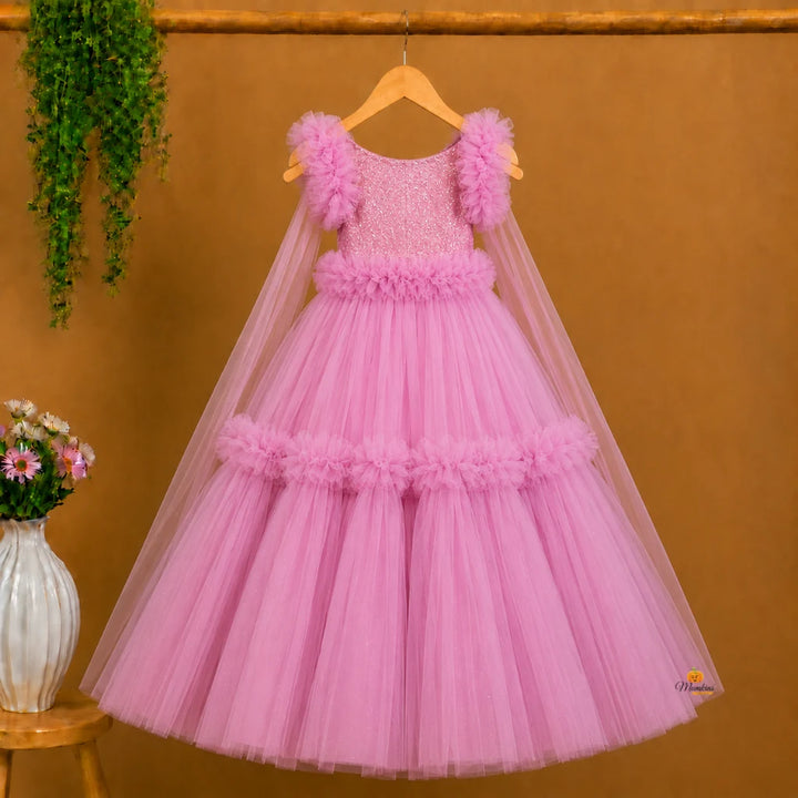 Onion Glittery Full Sleeves Girls Gown
