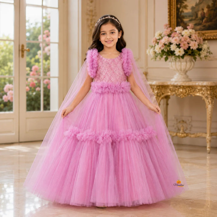 Onion Glittery Full Sleeves Girls Gown