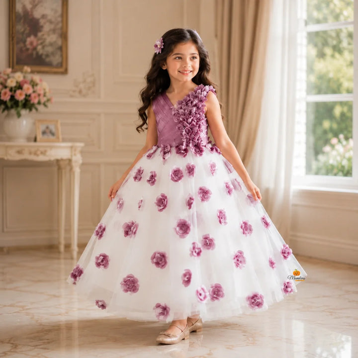 Purple Floral Girls Gown