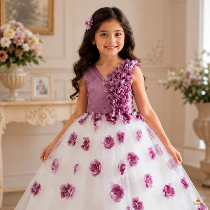 Purple Floral Girls Gown