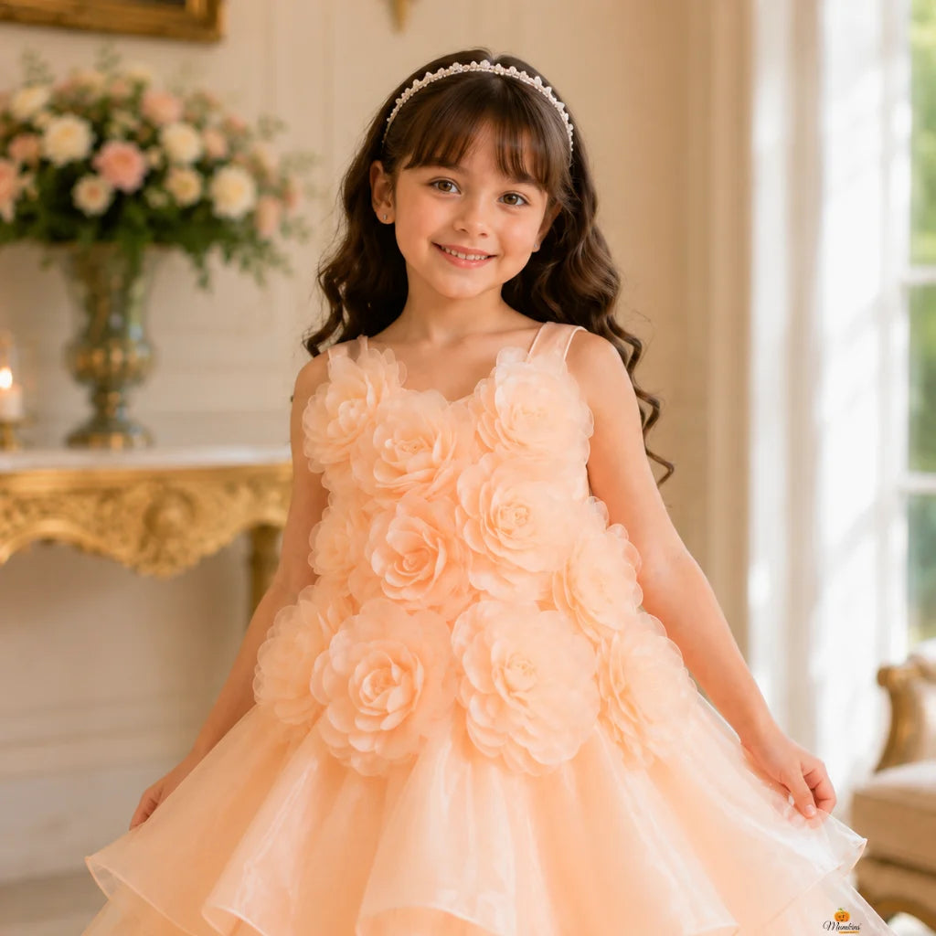 Peach Floral Gown for Girls