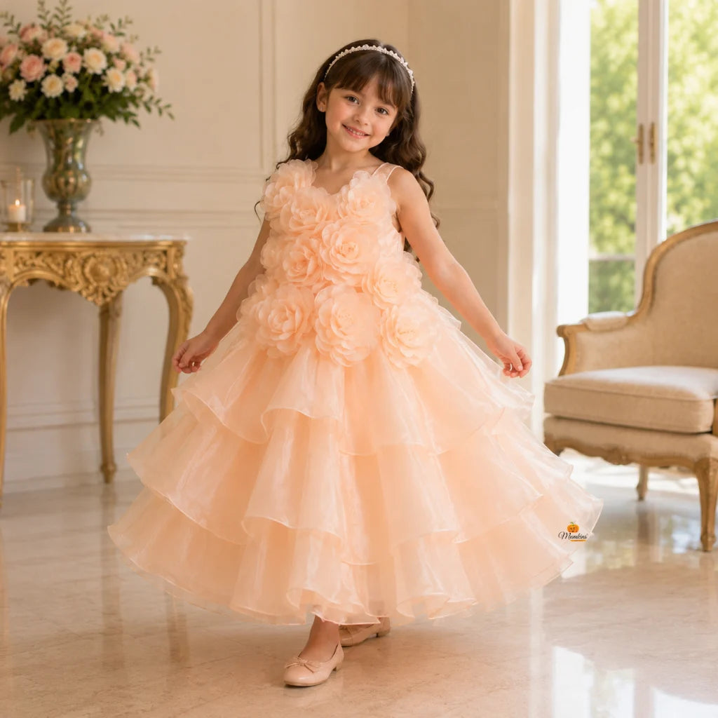 Peach Floral Gown for Girls