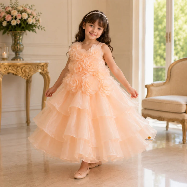 Peach Floral Gown for Girls