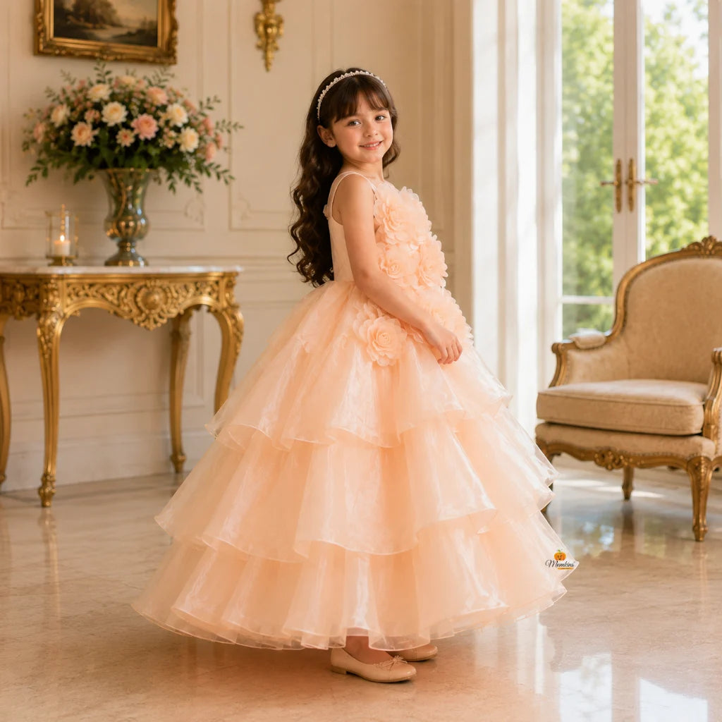Peach Floral Gown for Girls