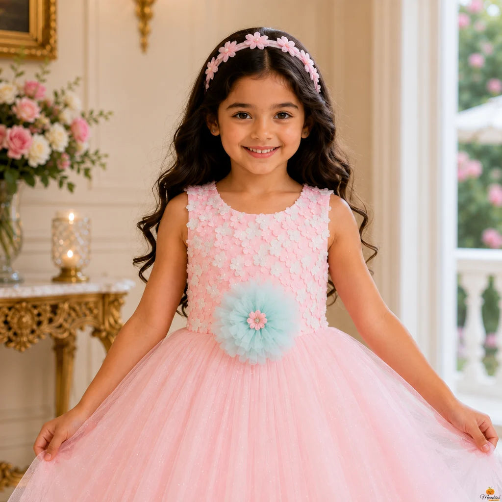 Pink Long Girlish Gown