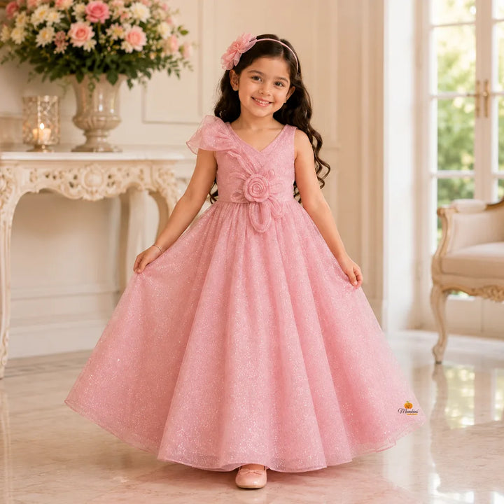 Onion Pink Party Gown for Girls