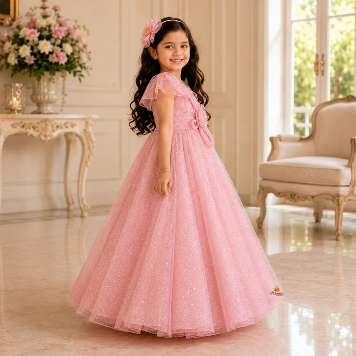 Onion Pink Party Gown for Girls