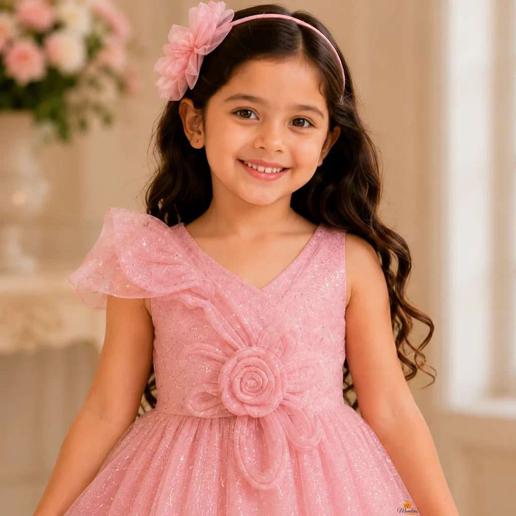 Onion Pink Party Gown for Girls