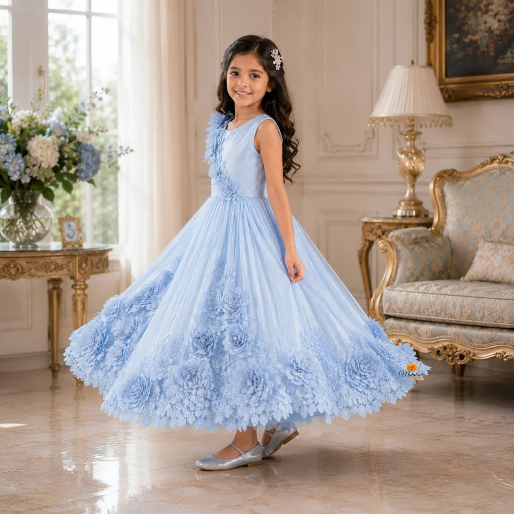 Sky Blue Long Girls Gown