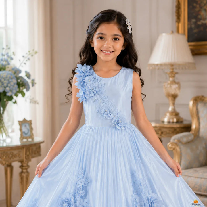 Sky Blue Long Girls Gown