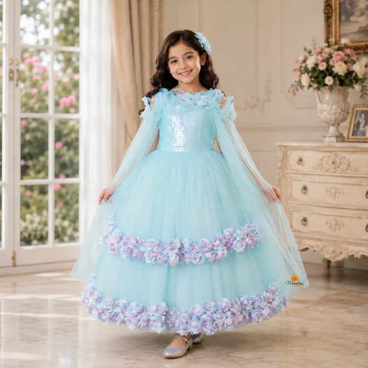 Sequin Floral Long Net Girls Gown
